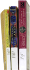 book spines with labels showing call numbers