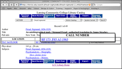 Catalog screen with zoom in on call number