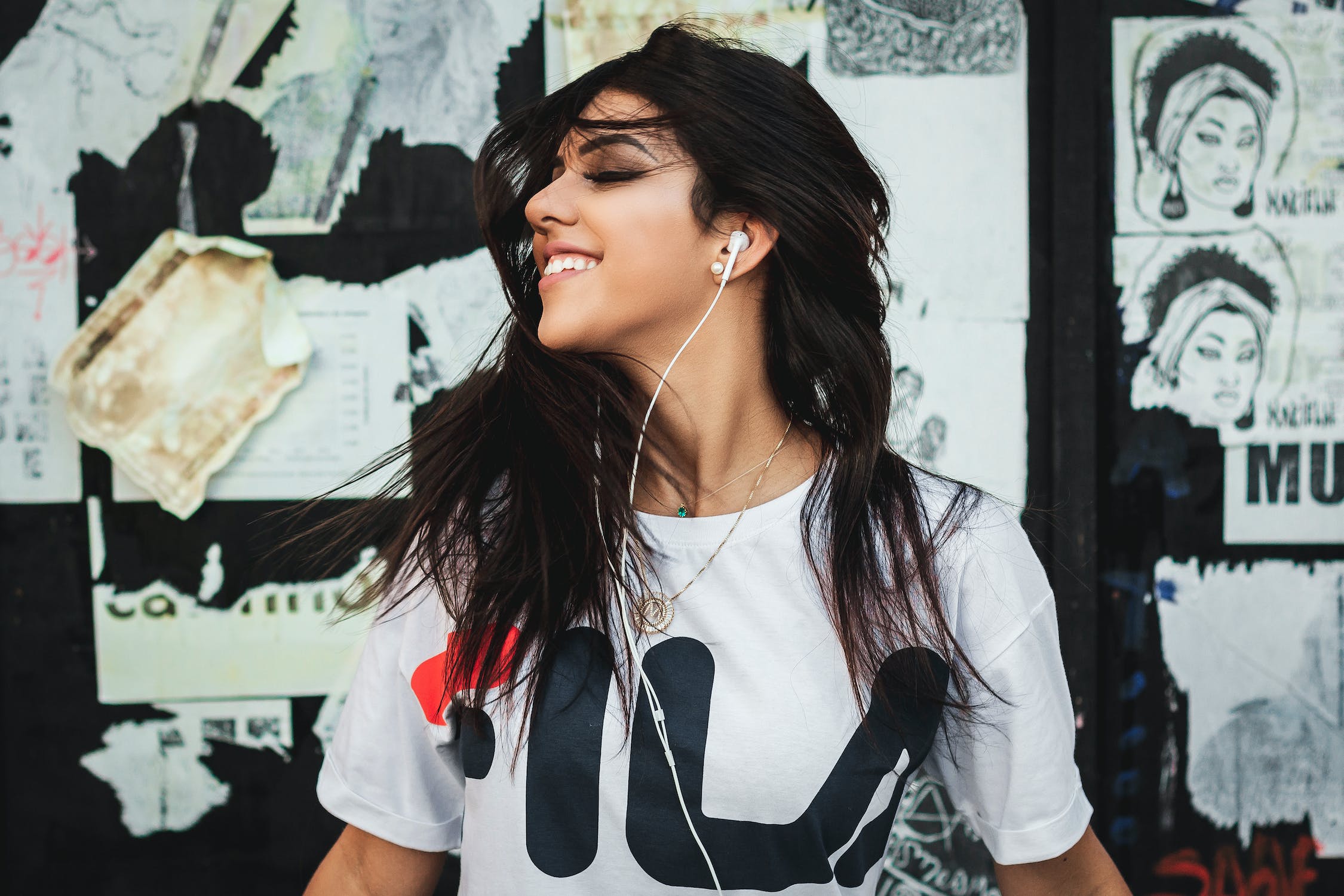 girl wearing headphones