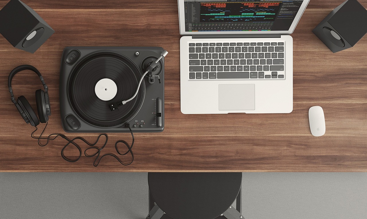 computer and turntable