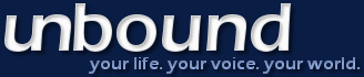 unbound logo and slogan: your life, your voice, your world.
